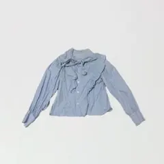 NICE CLAUP ナイスクラップ 水色 フリル ストライプ シャツ ブラウス