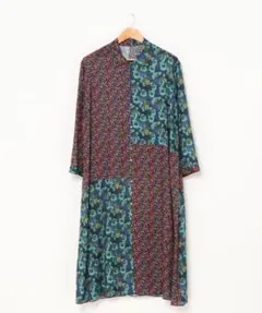 リバティプリントパッチワーク　シャツワンピース グリーン