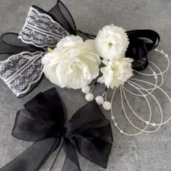 髪飾り　成人式　卒業式　和装　振袖　七五三　ブラック　ホワイト　りぼん　レース