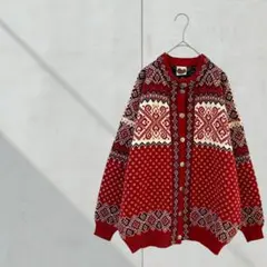 3708【seibu tradition】ノルディック柄ニットカーディガン　総柄