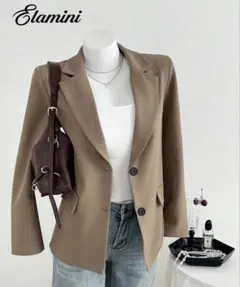 Elamini モカブラウン 女性用 シングルブレスト カジュアルブレザー 秋