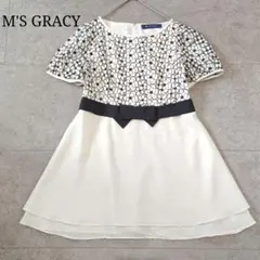 【エムズグレイシー】花柄カットワーク チュニック ブラウス リボン 袖シアー立体のサムネイル