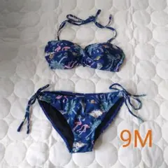 【9Mサイズ】水着 ビキニ〈ネイビー〉フラミンゴ 新品 ビーチ パッド付き