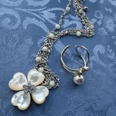 ハート型パールフラワーモチーフ　パール指輪2点セット　まとめ売り