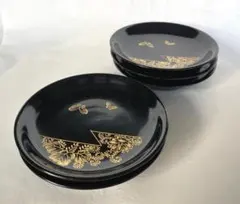 銘々皿 漆塗 菊唐草に蝶沈金木皿 5枚 取皿 5寸 14.5ｃｍ 木製
