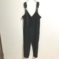 【美品】ブラック オールインワン サロペット ウエストリボン オールシーズン