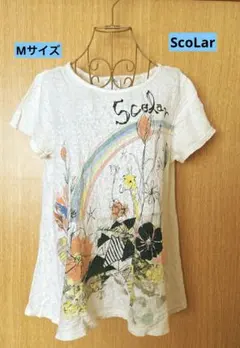 【ScoLar】　スカラー　Tシャツ　Aライン　レース　シフォン　キナリ　M