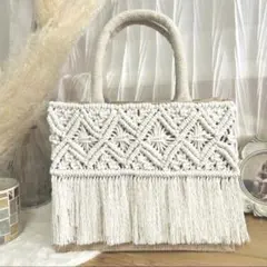 日常使い】【受注生産】ハンドメイド フリル付き 麻紐バッグ リネン