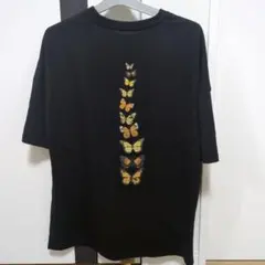 バタフライプリント　半袖Tシャツ ブラック S