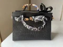 ミニハンドバッグ 黒 スカーフ付き