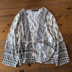 【美品】ZARA ペイズリー柄 ボヘミアンカーディガン風トップス M