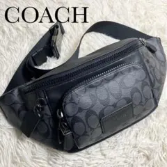 【極美品】 COACH ボディバッグ シグネチャー チャコール PVC ロゴ