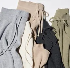 ユニクロ ウォッシャブルニットリブパンツ ナチュラル Lサイズ