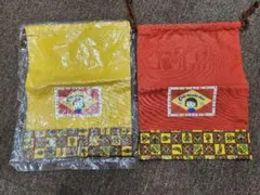 巾着袋 2枚セット 布製 レトロ柄 民族調 小物入れ ポーチ