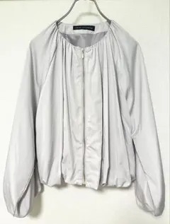 nano universe グレー ノーカラーギャザーブルゾン