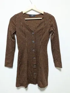 Bershka ギンガムチェック ワンピース XS 長袖 ミニワンピ