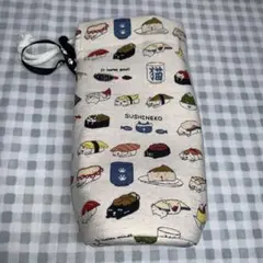 寿司猫柄　ペットボトルカバー　生成り
