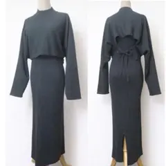 GU 2ピースセットワンピース ダークグリーン ニットワンピ セットアップ