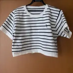 GRL ボーダー柄ロゴ刺繍ショート丈ニットトップス