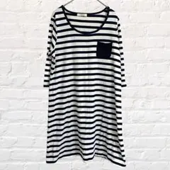 ショコラフィネローブ カットソー ワンピース 膝丈 七分袖 ボーダー 綿混