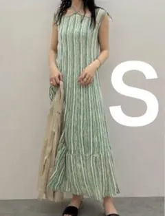ラグナムーン ワンピース グリーン 緑 Ｓ ニット ストライプ ノースリーブ