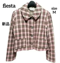 fiesta ツイード テーラードジャケット ピンク・ブラウンチェック