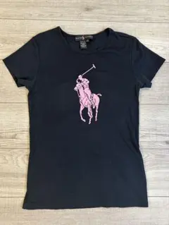 【USA製】ラルフローレン ビッグポニー Tシャツ L 黒×ピンク 米国製