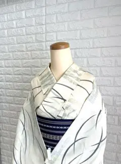 超美品】鈴乃屋 上質な単衣 夏着物 小紋 正絹 花柄 絽 ベージュリーフ