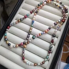 パールネックレス　淡水真珠　マルチカラー　デイリー　冠婚葬祭　セレモニー　ロング