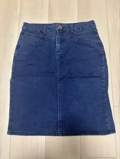 ダークブルータイトスカート　デニムスカート　ダークデニム　スリット　膝丈