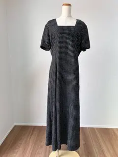 小花柄 フラワープリント スクエアネック ロングワンピース ドレス ブラックY8