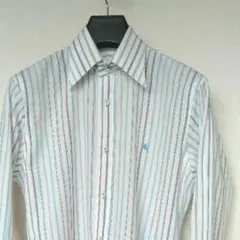 【美品】バーバリー　ブラックレーベル　刺繍ロゴ3箇所　マルチストライプ　シャツ