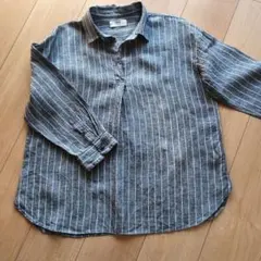 美品ユニクロプレミアムリネンスキッパーストライプシャツ