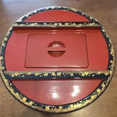 漆器 円形レトロ寿司桶と小皿セット