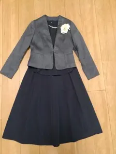 ママのフォーマル♪ ネイビー ワンピーススーツ グレー ジャケット 9号