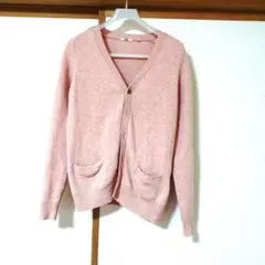 ピンク Vネックカーディガン 長袖 　　WooL レディース　UNIQLO