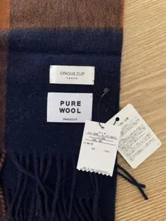 オペークドットクリップ　ピュアウール チェックマフラー　ストール　毛100％