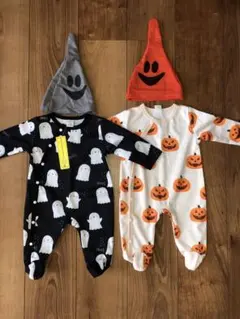 【ハロウィン】ゴーストとパンプキンのロンパースセット