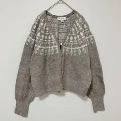 ノルディック柄 ニットカーディガン L グレー パフスリーブ　USA古着