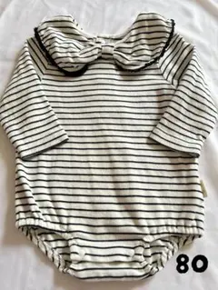 ストライプ柄 リボン襟ロンパース 80