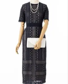 美品　LADY ジオメトリックレースドレス　ブラック