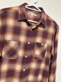 オレンジベージュレッドブルーオンブレチェックシャツヴィンテージ好きに