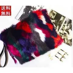 《緊急値下げ！》 ミックスファークラッチ&ショルダーバッグ ネイビー