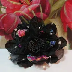 【大特価セール❗】◆パール付き髪飾り◆(ブラック・大輪花)/卒業式・入学式