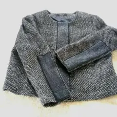 【美品】ヒロコビス　HIROKOBISノーカラーツィードジャケット サイズ15