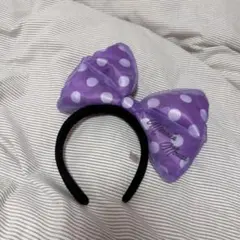 ディズニー ミニー カチューシャ デカリボン 水玉 紫 サイン入り