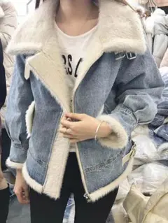 秋冬のヨーロッパ風フリース裏地デニムコート 日日のお出かけに最適 !