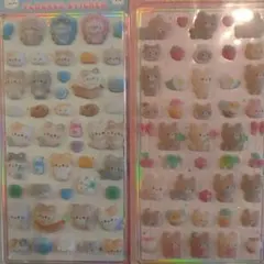 フロッキーシール ふわふわ もふもふ 立体シール ぷっくり くまとねこ 2枚