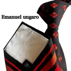 Emanuel Ungaro 幾何学模様 ダイヤモンド柄　赤　オレンジネクタイ