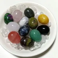 天然石 エッグ型 置物 12個セット 水晶さざれ石付き インテリア